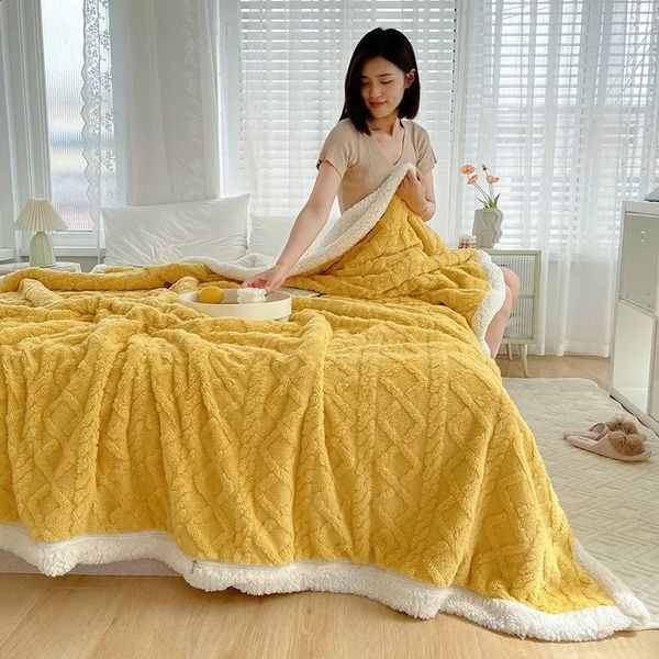 Air conditioning blanket sheepskin coral flannel sofa cover nap office open collar gift 241014