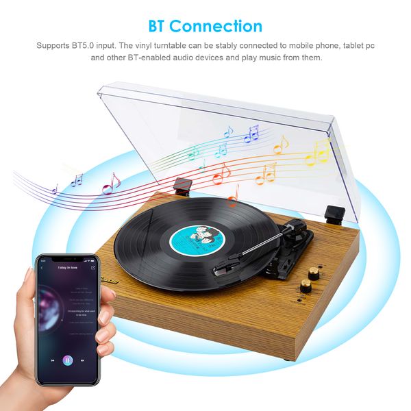Vintage Portable Phonograph 33-45-78RPM Turntables Vinyl LP Record Phono Player Gramophone Bluetooth Speaker Music Player