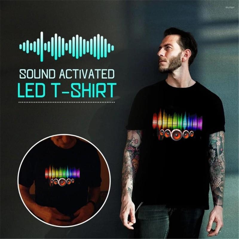 Men&#039;s T Shirts Men Party Disco DJ Sound Activated LEDLight Up And Down Flashing Glowing Shirt Funny Print Tshirt Hip Hop Streetwear Tee Top