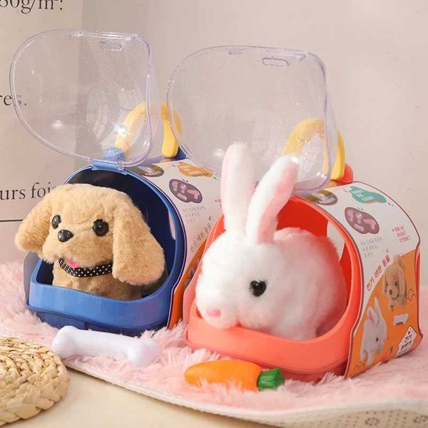 Children Pretend Play Pet Care Set Simulation Electric Plush Stuffed Dog Cat Rabbit Toy Walking Barking Education Toys for Girls Y240814