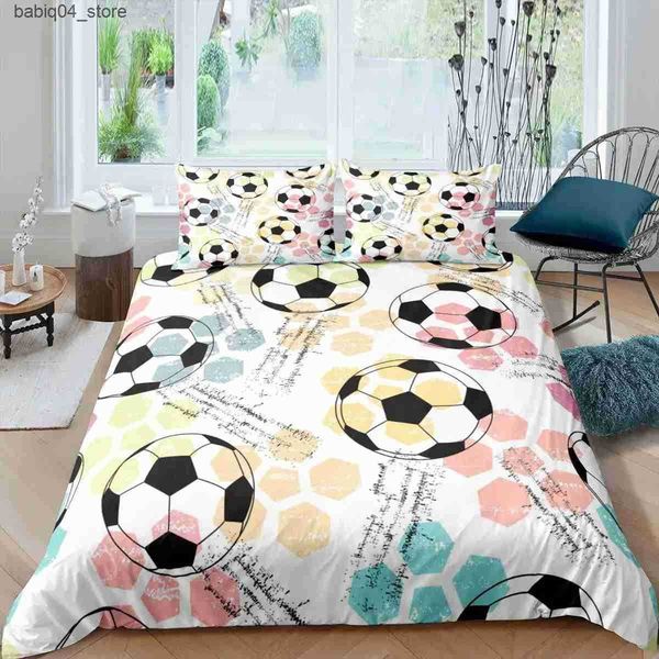 Bedding sets Football Duvet Cover Set Soccer Ball Pattern Sports Theme Bedding Set Microfiber Colorful Grunge Style Double King Quilt Cover