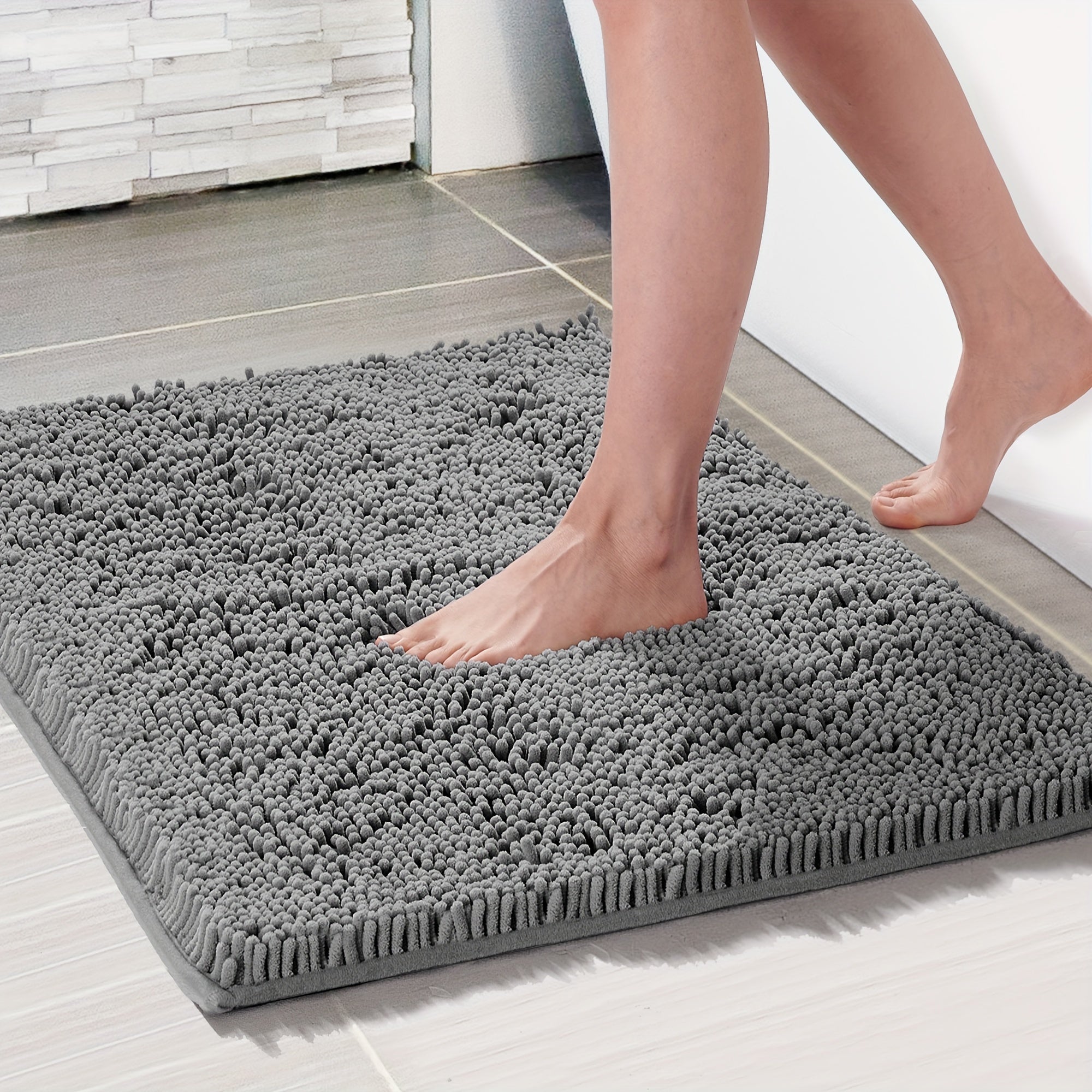 TEMU Bath Mat, Thick Soft Chenille Bath Rugs, Quick Dry Absorbent Machine Wash Bathroom Rugs, Non-slip Rubber Backing Durable Rugs For Bathtubs,