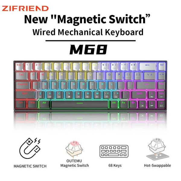 ZIFRIEND M68 Magnetic Switch Mechanical Keyboard 8k Return Wired RGB Hot-Swap E-sports Keyboard Gaming PBT Transparent KeycapsM240715