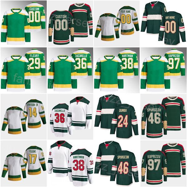 Reverse Retro Hockey 46 Jared Spurgeon Jersey 17 Marcus Foligno 38 Ryan Hartman 14 Joel Eriksson Ek 97 Kirill Kaprizov 36 Mats Zuccarello 24