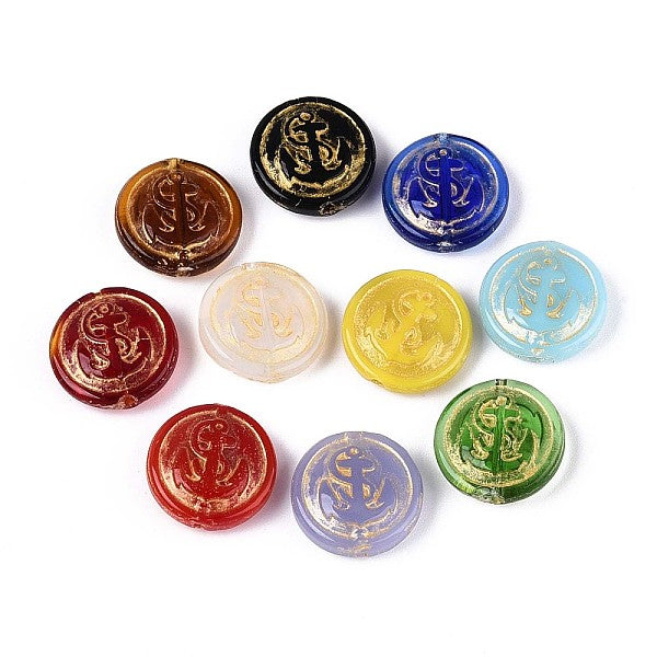 Perles de verre plates et rondes avec ancre marine