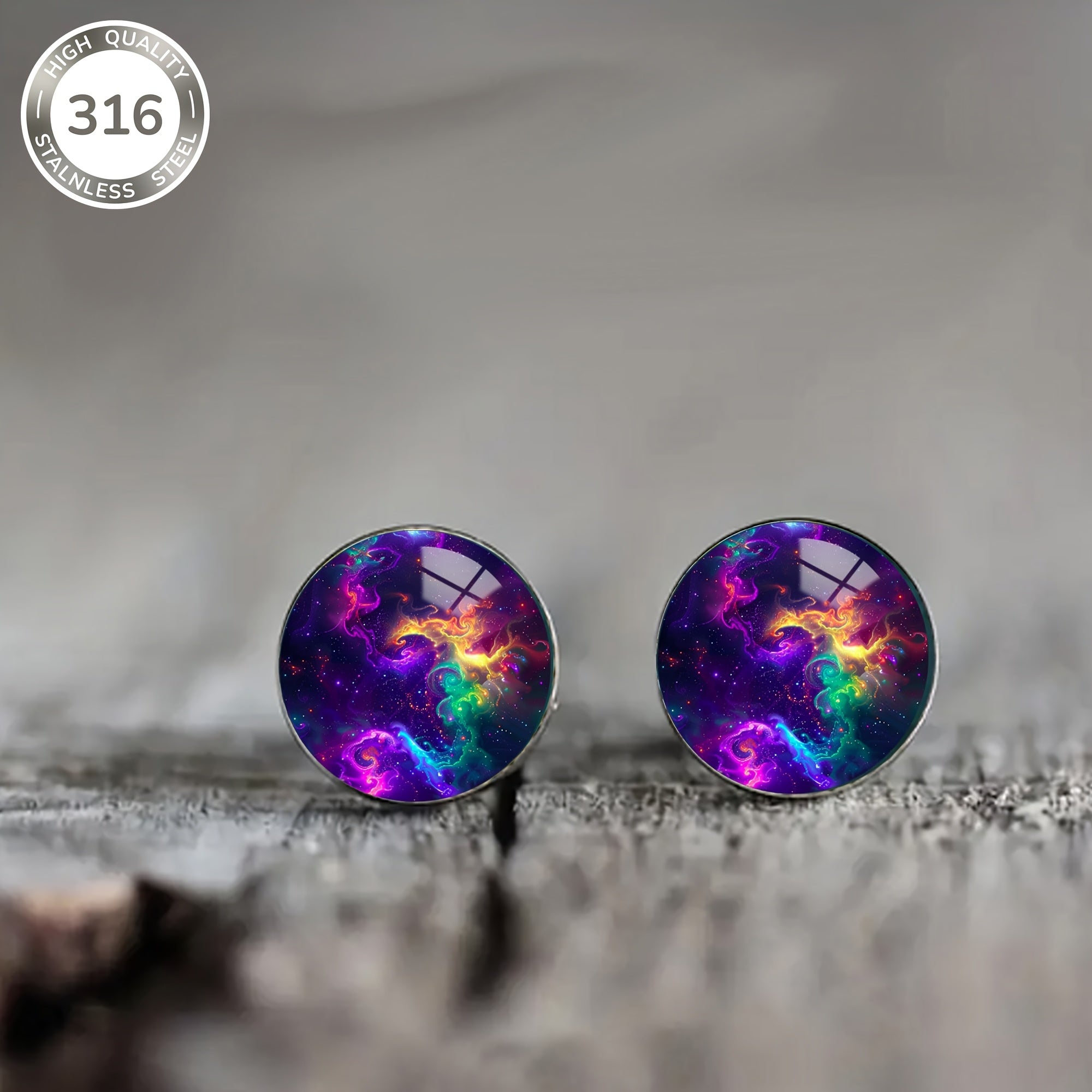 TEMU 1 Pair Vibrant Nebula Earrings - Steel Hypoallergenic Studs, Birthstone Jewelry For , Elegant Party & Casual Attire, Thanksgiving Gift, Novelty