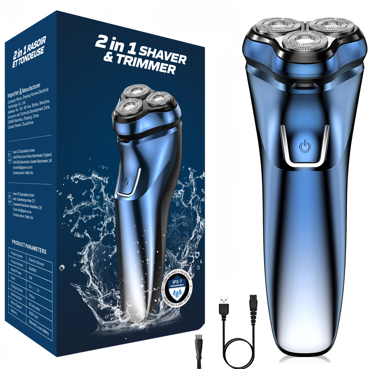 TEMU Rechargeable Electric Shaver And Trimmer For Men - Travel Razor For Close Shaving With Pop-up Trimmer, 1-hour Fast Charge, & Easy Clean - Ideal