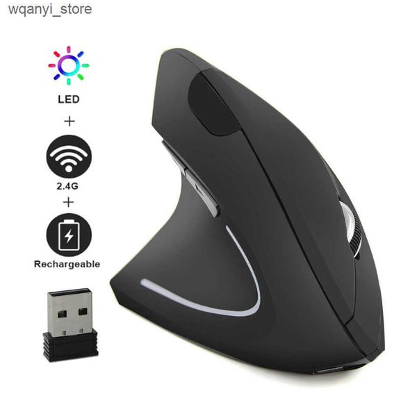 Mice Left Hand Wireless Vertical Mouse Ergonomic Rechargeable 1600DPI Office Mause Mute Optical Mice with RGB For Laptop Desktop L240910