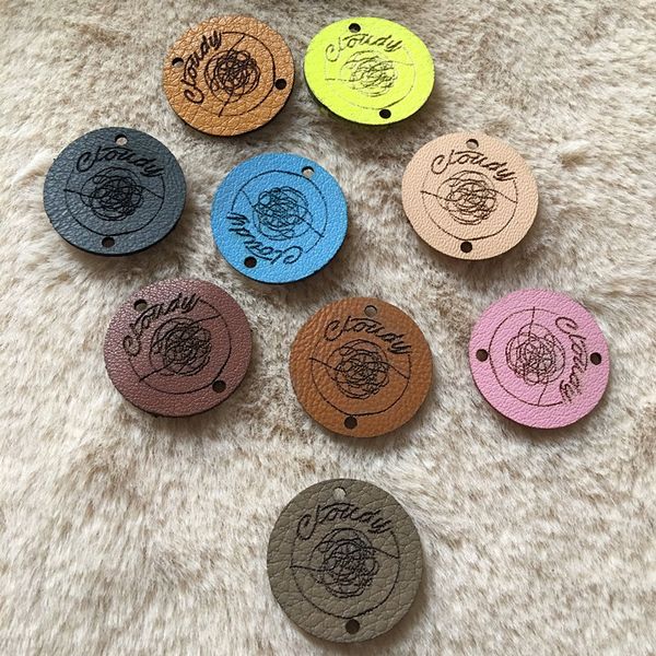30pcs Round leather labels customize logo Sewing tags for Knitting clothes Personalised Vegan crochet hat label Handmade items