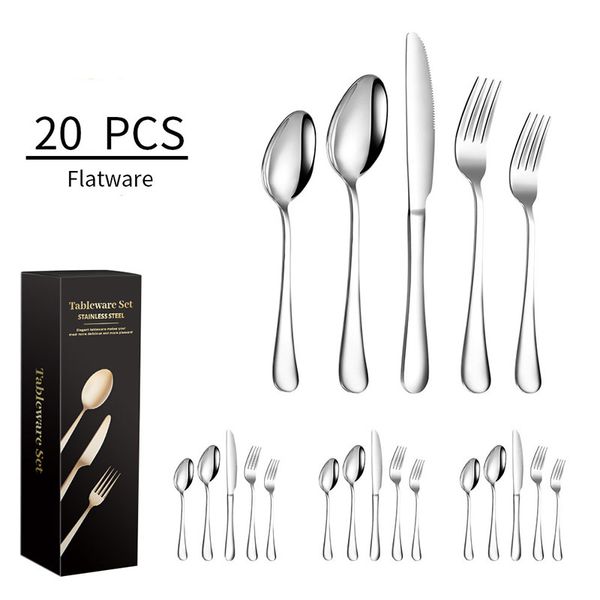 20PCS-SET Mirror Polished Dishwasher Safe Stainless Steel Flatware Cutlery Set For Home, Restaurant, Wedding, Party,Hotel,Camping,Christmas