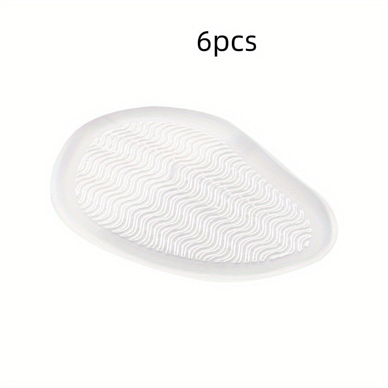 TEMU 6pcs Transparent Silicone Non-slip Insoles - For Women's Heels & Sandals, Anti-chafing Forefoot Cushion, Half-size Pad With Grip