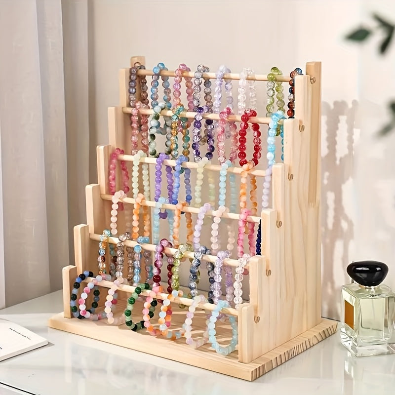 TEMU Rayanersh Wooden Jewelry Display Stand - Large Capacity Necklace & Ring Organizer, Desktop & Window Storage Rack, No Power Needed, Easy Assembly