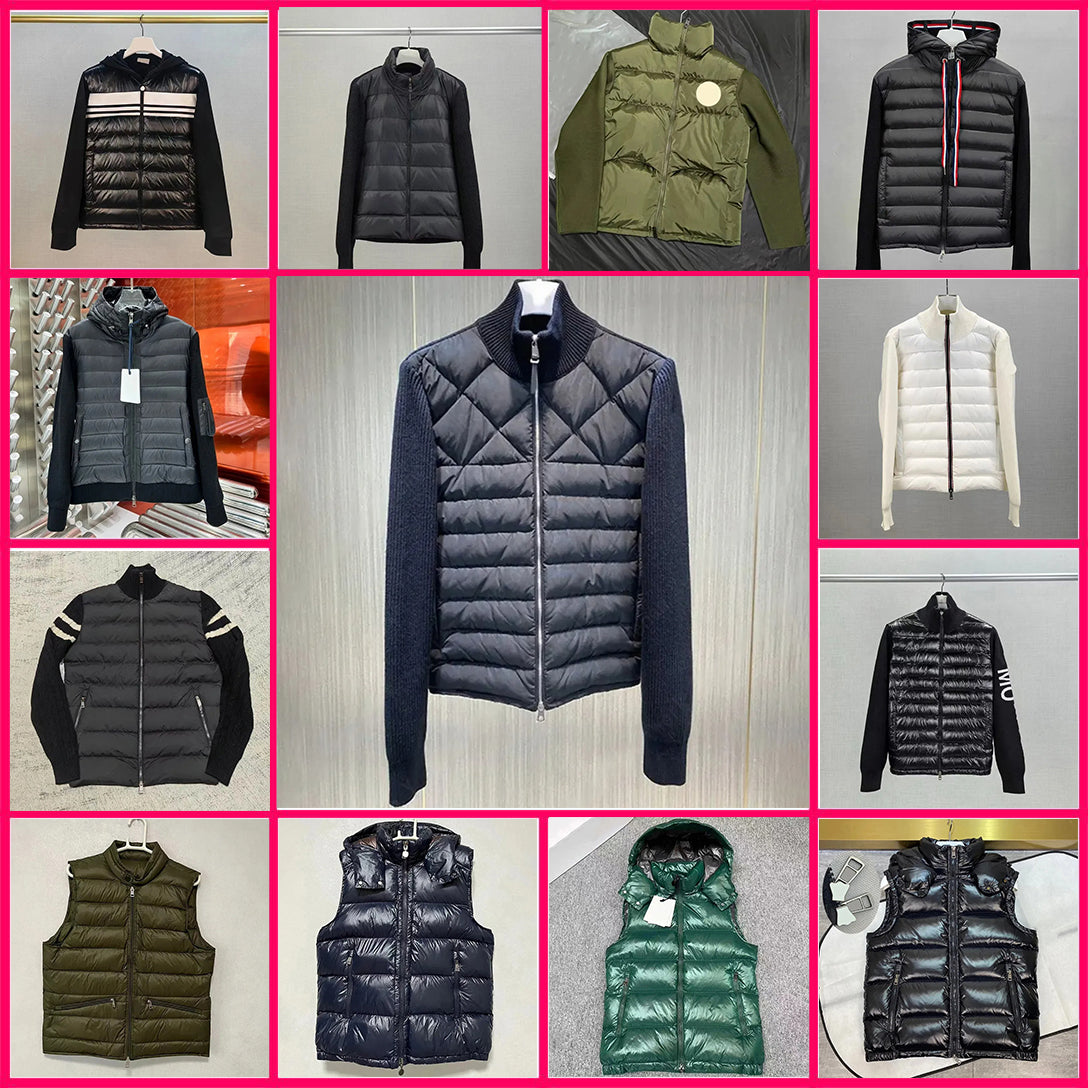 monclcer Designer Mens Down Parkas Men&#039;s Embroidered Badge Stand Collar Knitted Splice Sweater Lightweight Women Down Jacket Sweater Casual Jac