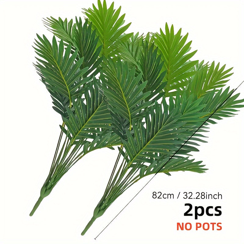 TEMU 2 Style Artificial Palm Plant, Real Fake Green, Plastic Decorative Tree For Wedding, Garden, Shooting Props-no Feathers, Indoor Use, With Fence-