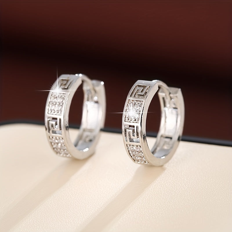 TEMU Elegant Hollow-out Design Women' Earrings With Sparkling Cubic Zirconia - Casual Attire & Gifting