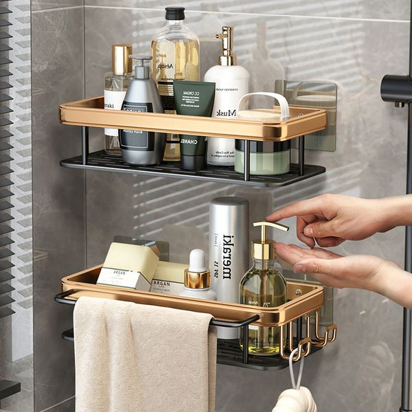 Bathroom Shelves Bathroom Shelves Without Drilling RustProof Aluminum Shower Wall Shelf Shampoo Towel Holder Bathroom Organizer Accessories