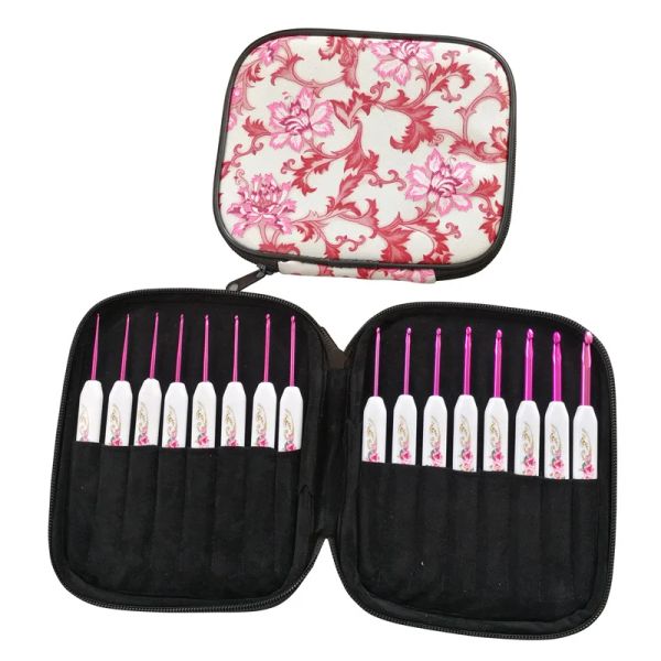 16pcs Pink Aluminum Crochet Hooks Set Knitting Needles Kit Plastic Handle DIY Craft Set For Sweater Yarn Weave