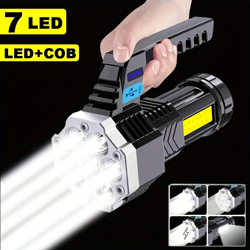 TEMU 1pc High Led Flashlights Cob Led Powerful Usb Rechargeable Torch Handheld Portable Outdoor Lamp Built-in Battery, Survival Equipment, Durable