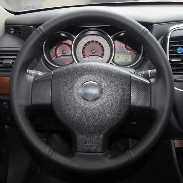 Shining wheat Hand-stitched Black Leather Steering Wheel Cover for Old Nissan Tiida Livina Sylphy Note