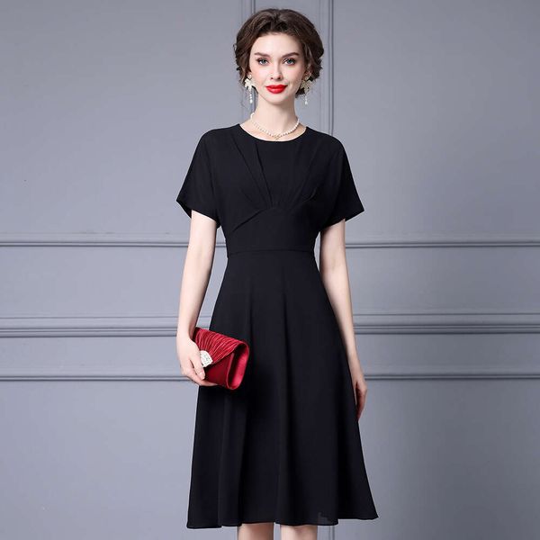 French Elegant Temperament Little Black 2024 Summer High Waist Stomach Covering Pleated Shoulder Sleeves Umbrella Swing Dress Denim Dress