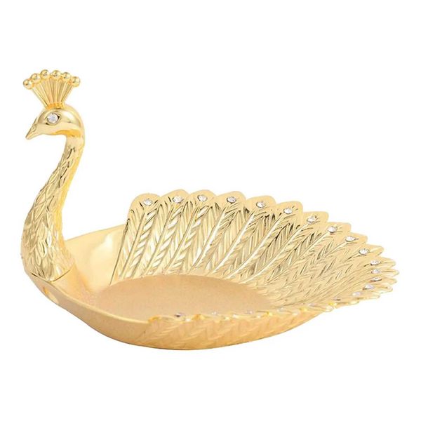 Decorative Plates Gold Peacock Shape Fruit Plate Dessert Candy Snack Nut Serving Tray Dish CL250121