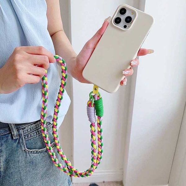 Cell Phone Straps Charms Colorful Braid Phone Charm Cellphone Lanyard Cord With Adapter Tab Mobile Long Solid Cordon J241109