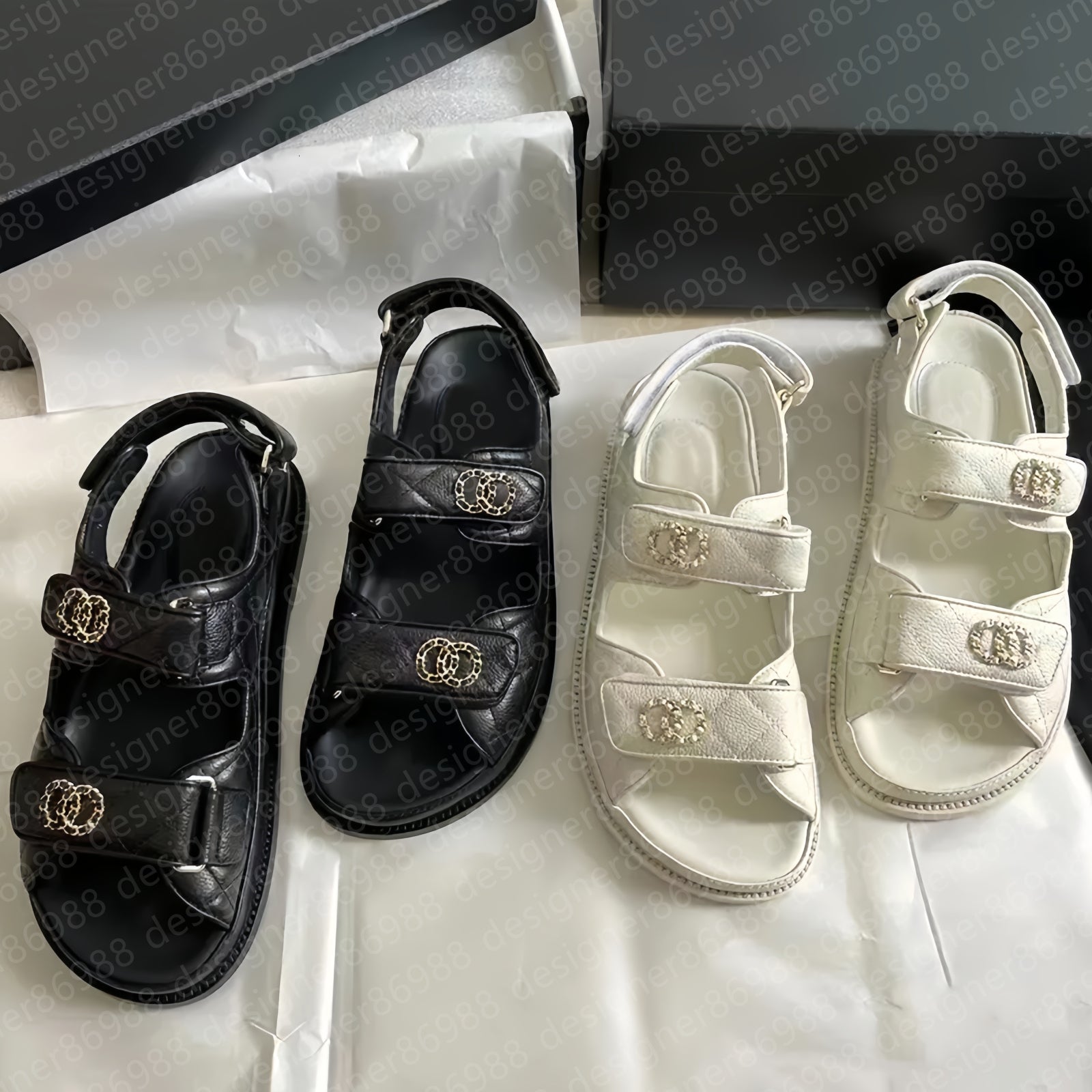 Sandles Designer Women sandale Calfskin dad Sandals Quilted Shoes PlatformFlats Low Heel Wedge Diamond Buckle Sandal Slip On Ankle Strap Flip Flop S