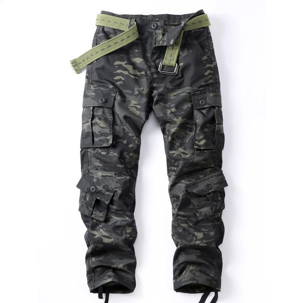 AKARMY Trendy Camouflage Cargo Pants Loose Casual Outdoor Mens Work Outdoors Streetwear Hip Hop Styleno belt 241116