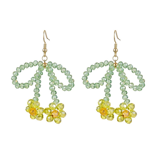 Boucles d'oreilles pendantes en perles de verre avec fleur et nœud papillon