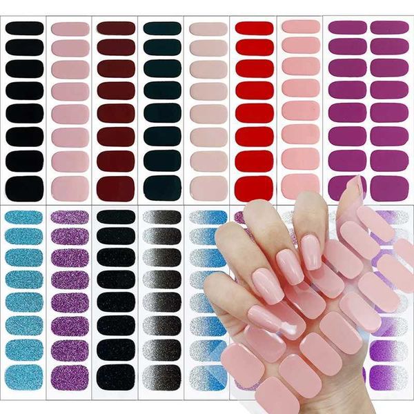 DIY semi curing gel nail sticker solid color gel nail polish package durable full set gel sticker nail decoration nail sticker Y250109