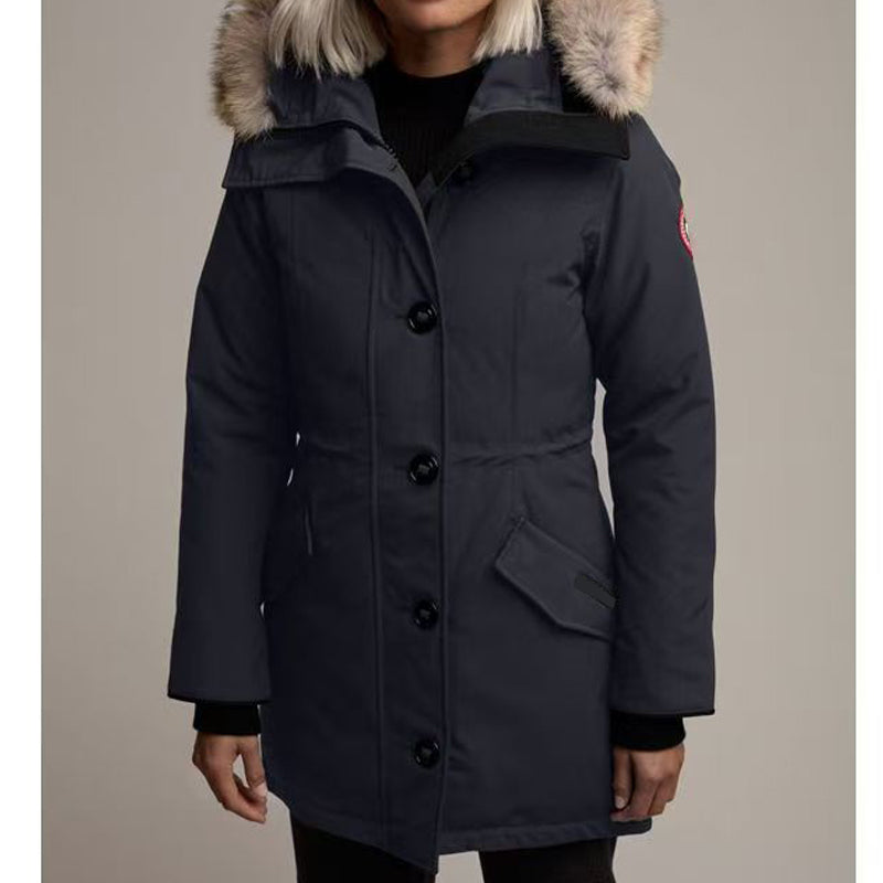 Women Down Leisure Jacket Designer Hoodie Puffer Jacket Men Canada Tuxedo Mid-Length Coat Parka Wolf Hair Hooded Collar Coldproof Outerwear