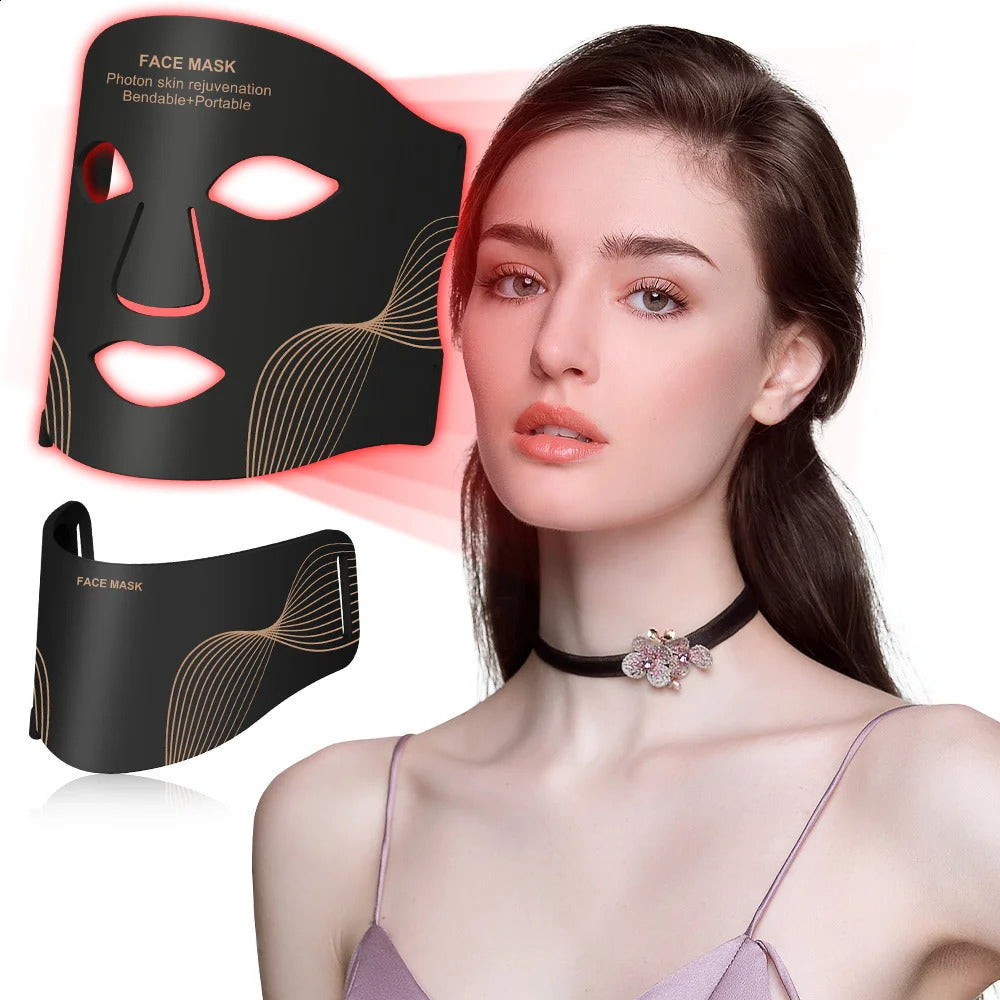 Multi-Color LED Facial Mask with Neck Attachment - Wireless Portable Light Therapy Device for Skin Care