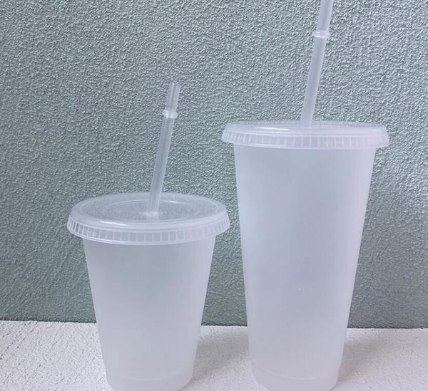24oz Clear Cup Plastic Mugs Transparent Tumbler Summer Reusable Cold Drinking Coffee Juice Mug with Lid and Straw