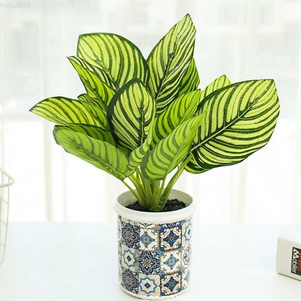 Decorative Objects Figurines 33cm Fake Plants Bonsai Artificial Tree Potted Plastic Monstera Leaves Tropical Artifici Plant Basin for Home D