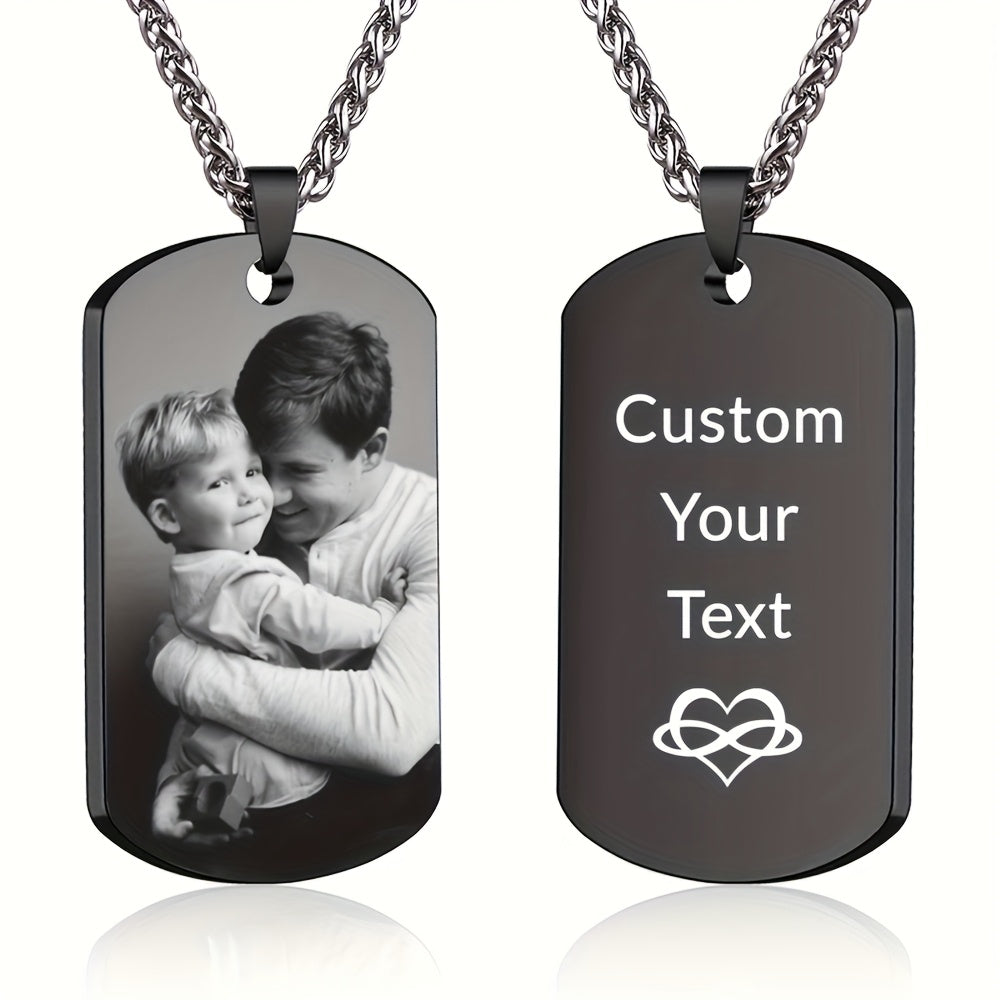 TEMU Personalized Customized Necklace Pendant, Carved And Printed Stainless Tag Necklace, Men's Military Badge - Fashionable Black, Perfect Gift