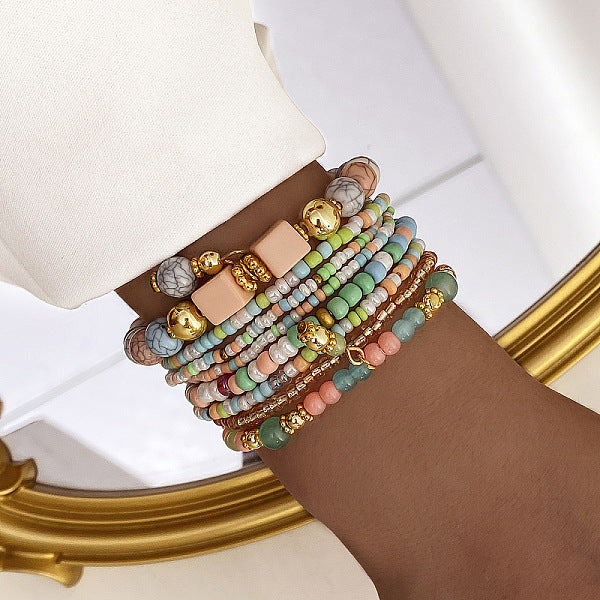 8 ensemble de bracelets extensibles en perles de verre à graines de 8 styles