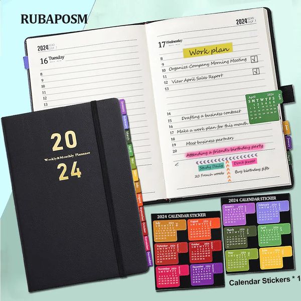 2024 Agenda A5 Planner Notebook 365 Days Notepad Daily Weekly Plan Diary with Calendar Index Sticker Office School Supplies Gift 240119