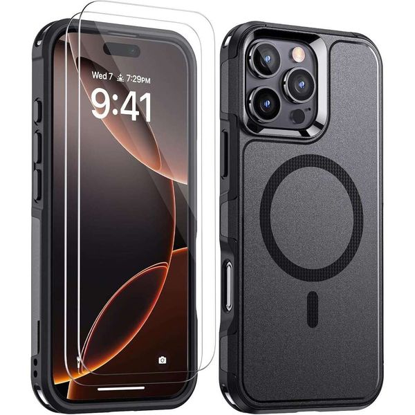 2 Pack gnetic, 3 Tempered Glass Screen ProtectorCompatible with MagSafeMilitary Grade Shockproof Heavy Duty Tough Cover for iPhone 16 Pro Ma