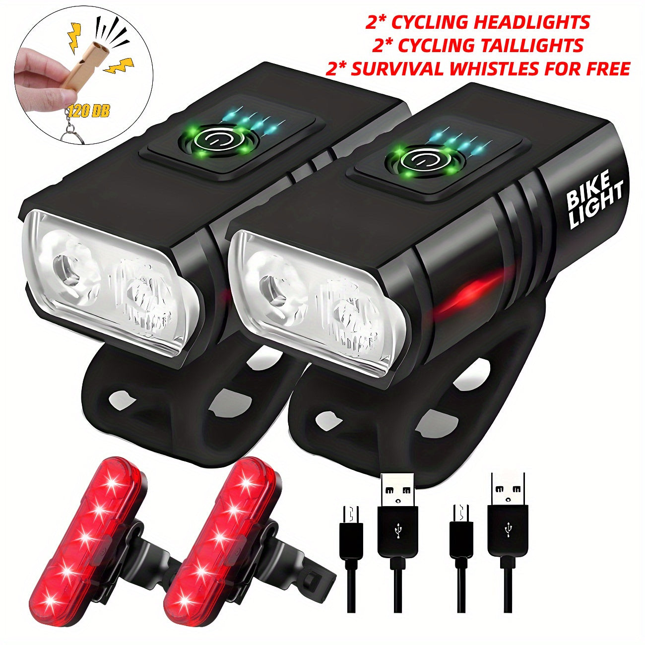 TEMU Bicycle Headlight And Taillight Set, Bike Lights Front And Back Set, Bicycle Lights Front And Rear Rechargeable Usb C, 6 Front Light +4 Tail