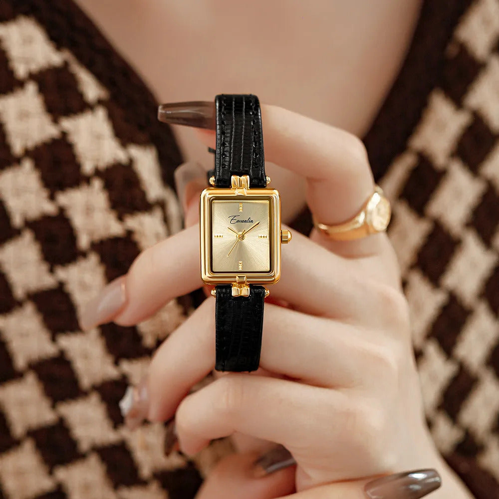 Ladies Watch Elegant Square Watch Belt Quartz Clock Womens Retro Watch V159 250319