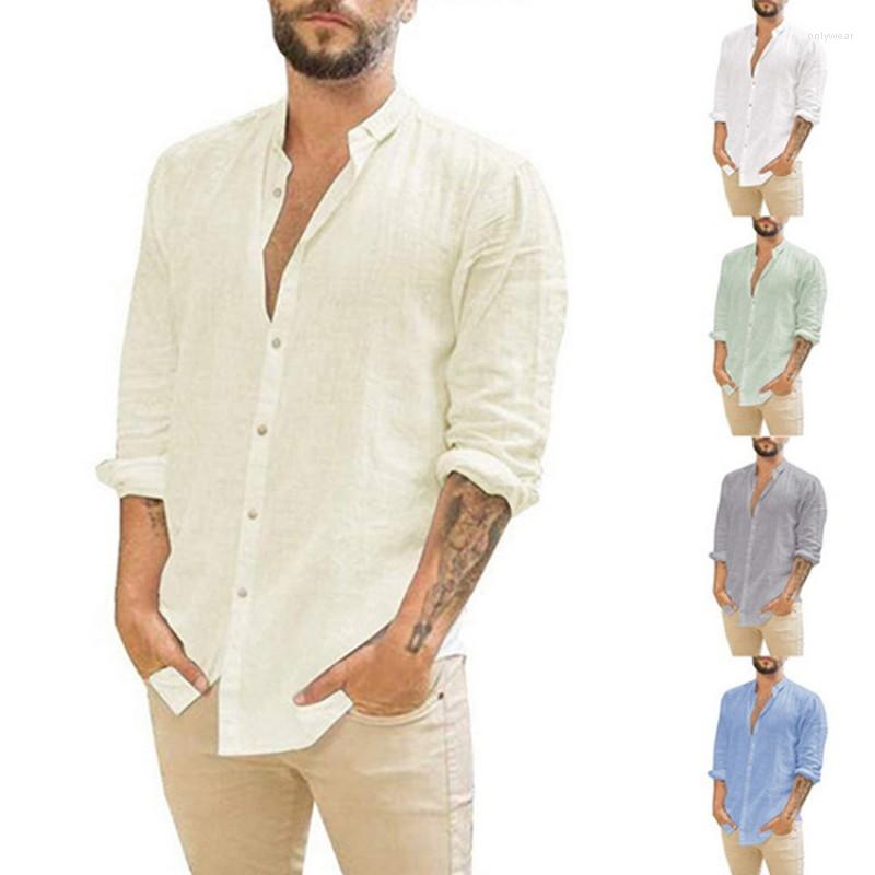 Men&#039;s Casual Shirts Camisas Shirt Men Long Sleeves Blouse Loose Tops Spring Summer Handsome Leisure White Blue