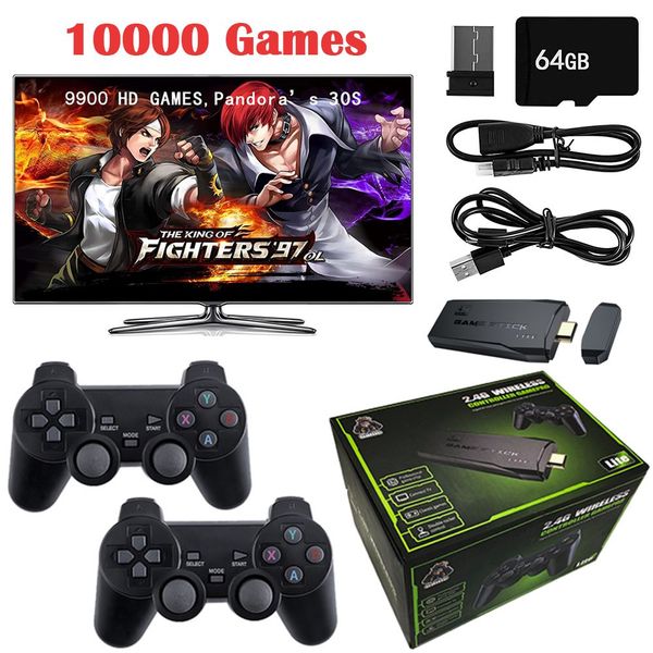 M8 Video Game Console 2.4G Double Wireless Controller Game Stick 4K HD TV 64G 32G Built-in 10000 Games & 3800 Retro Classic Games For PS1-GB