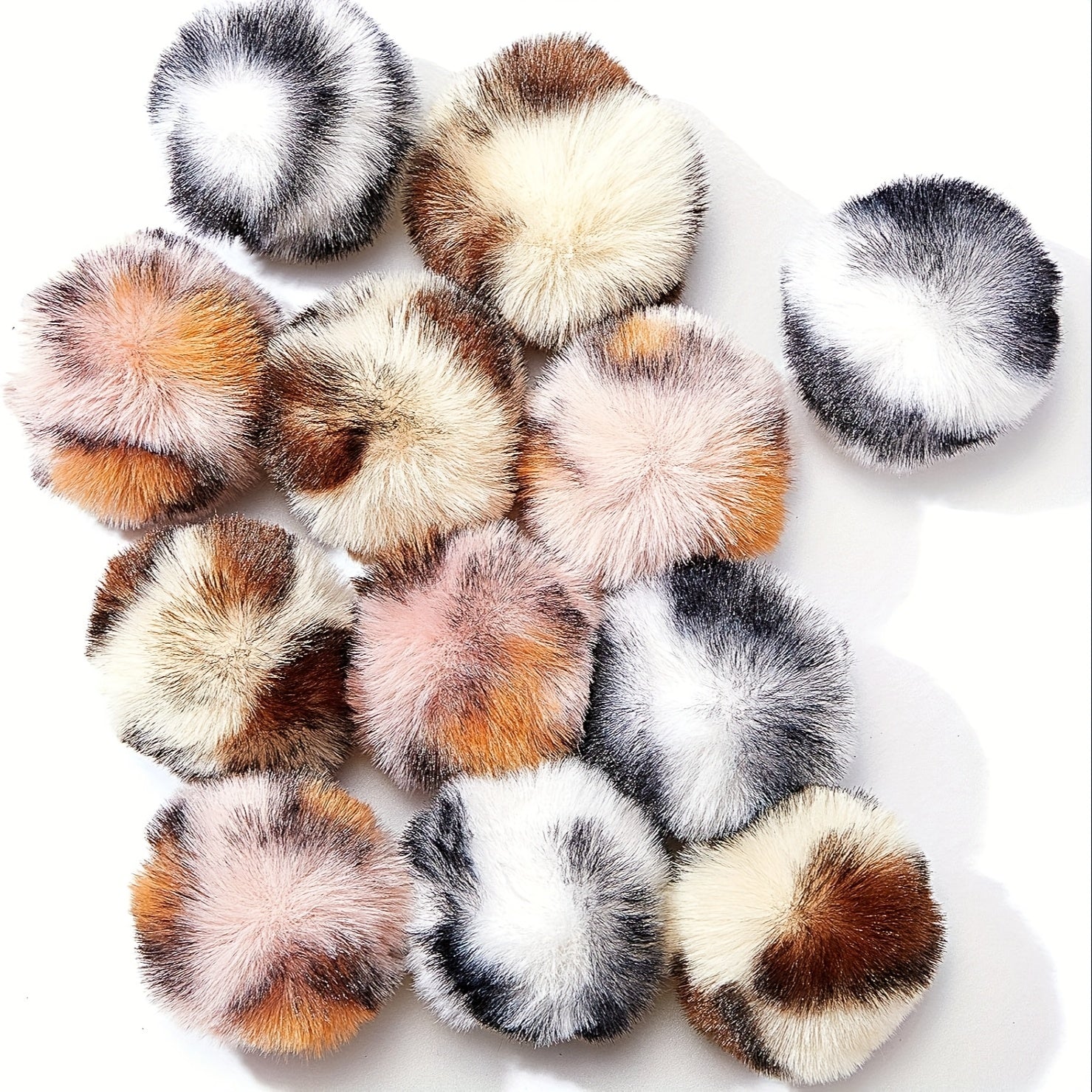 TEMU 12pcs Large Fuzzy Cat Pom Pom Balls - Interactive Plush Toy For Indoor Play, Soft Fabric Striped Design, Small Breeds & Kittens, Cat Toy Ball,