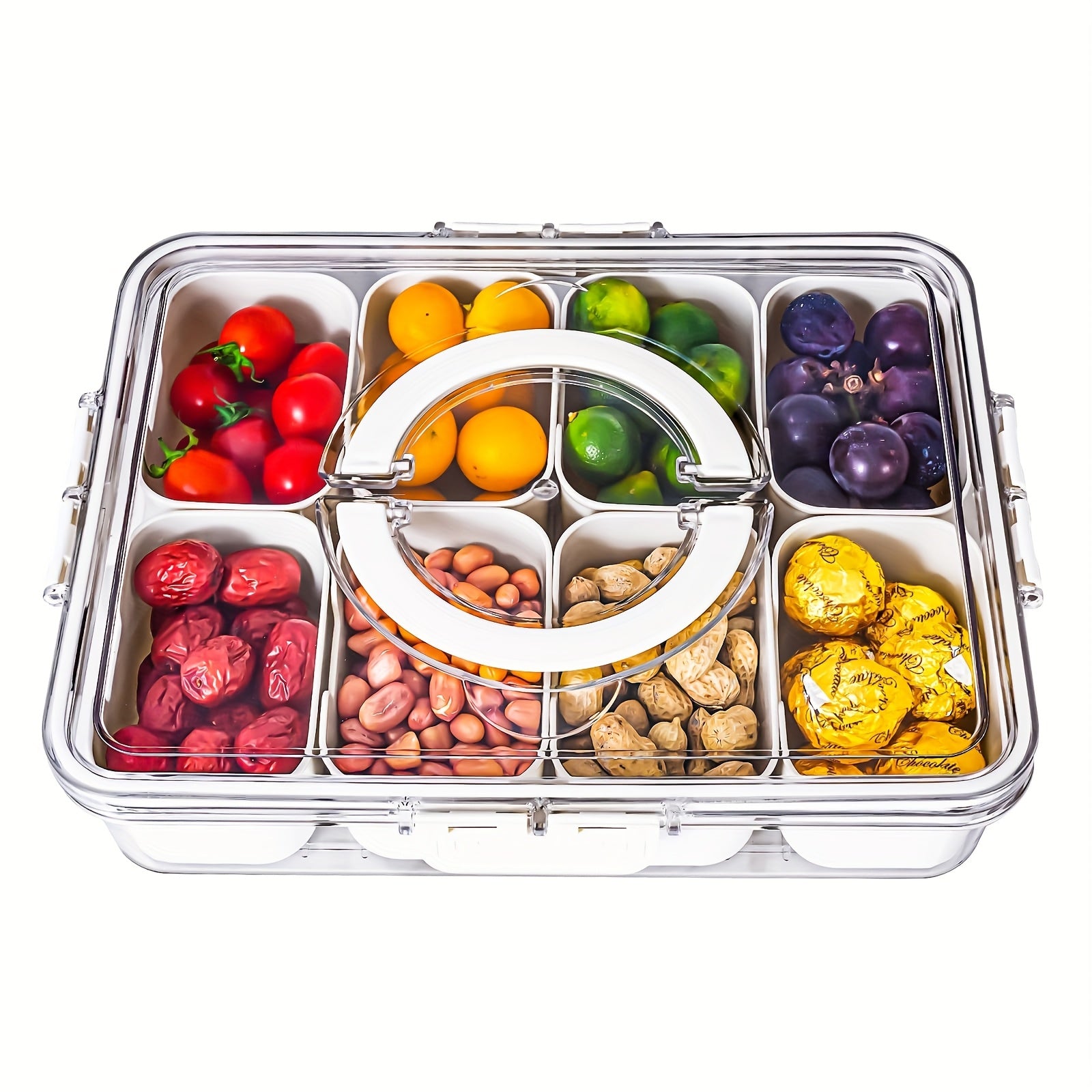 TEMU Bandesun Divided Serving Tray With Lid & Handle - Clear Plastic Box For Candy, Fruits, Nuts - Portable Portion Control Portion Serving Tray For