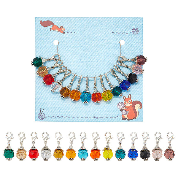14Pcs 14 Colors Faceted Glass Pendant Locking Stitch Markers