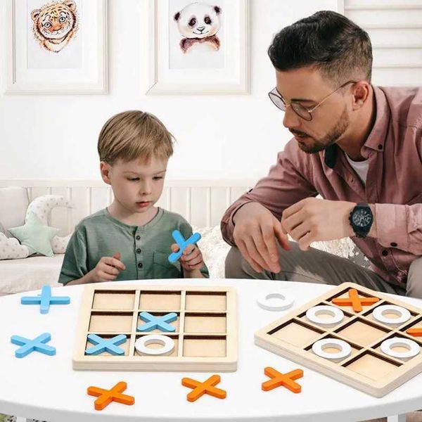 Parent-Child Interaction Wooden Board Game XO Tic Tac Toe Chess Funny Developing Intelligent Educational Toy PuzzlesC250120