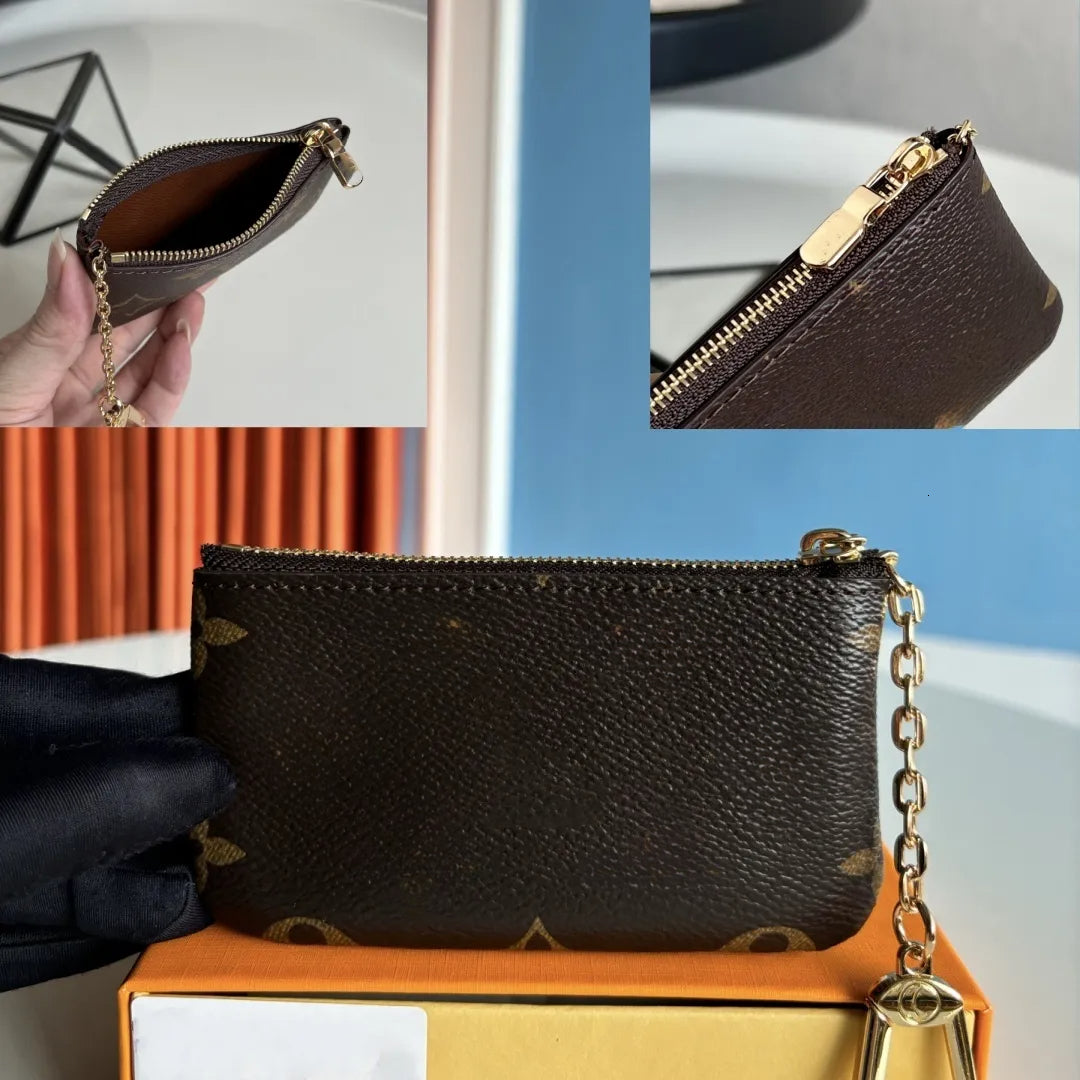 Designer Wallets 6 Colors Keychain Ring KEY POUCH Purse Coin Pouch Damier Leather Credit Card Holder Women Bag Small Zipper Purses Wallet With Box M