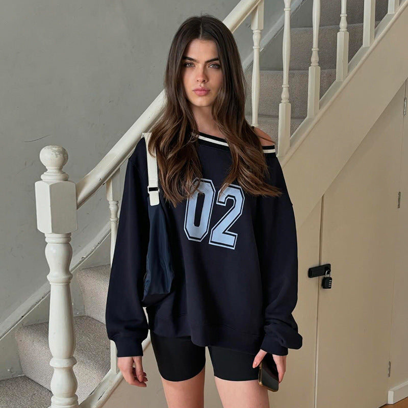 Autumn and Winter Fashion Women&#039;s Slash Collar Long-sleeved Loose Casual Pullover Hoodie