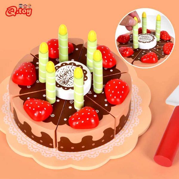 Toys de alimentos para bolo de aniversário de madeira Toys Fremending to Chame Kitchen Cutting Toys IMitation Games Childrens Games Família