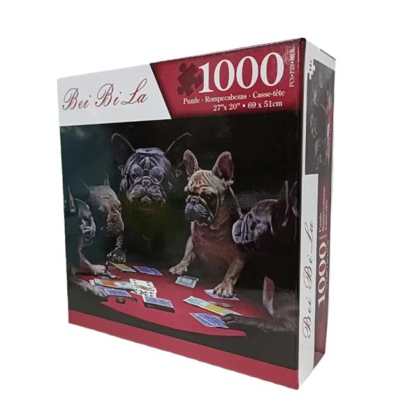 69*51cm Paper Jigsaw Puzzle 1000PCS Card Game of French Bulldogs Animals Painting Educational Entertainment Adult Children Toys
